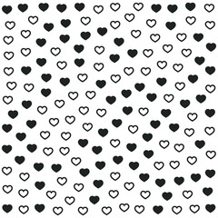 Black hearts on white background. Seamless vector romantic love valentine pattern. Repeat elements. For fabric, textile, design, cover, banner.