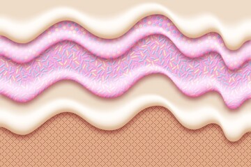 Wafer background with strawberry and vanilla ice cream