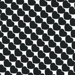 Black hearts on white background. Seamless vector romantic love valentine pattern. Repeat elements. For fabric, textile, design, cover, banner.
