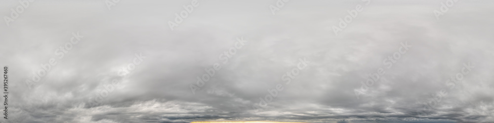 Wall mural sky panorama on overcast rainy day with low clouds in seamless spherical equirectangular format with