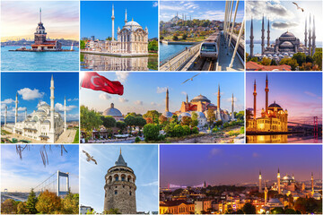 Famous place of Istanbul, Turkey in the collage