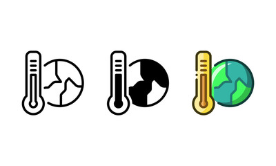 Global temperature icon. With outline, glyph, and filled outline styles