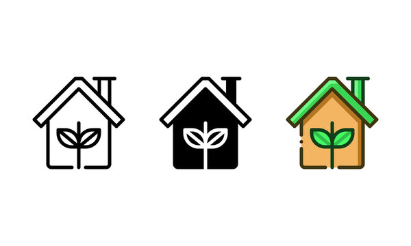 Greenhouse icon. With outline, glyph, and filled outline styles