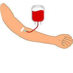 the hand of the person during a blood transfusion vector on white background isolated