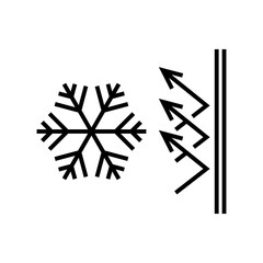 Proteger del frío. Icono con copo de nieve y flechas con pared en lineas en color negro