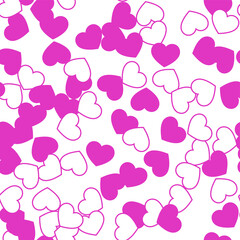 White hearts on pink background. Seamless vector romantic love valentine pattern. For fabric, textile, design, cover, banner.