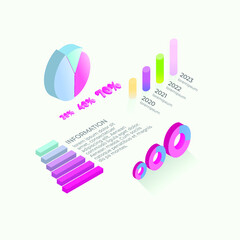 Flat 3d isometric infographic for your business presentations. Big set of infographics with data icons, world map charts, and design elements.
