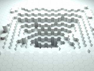 Hexagon floors raised with holes 3d illustration