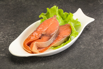 Two pink salmon fish steak