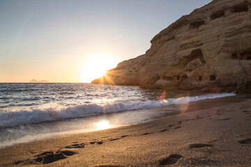 Sunset at Matala beach in Crete