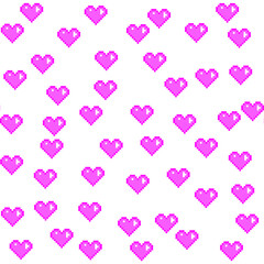 Seamless vector pixel pink hearts pattern. Love pixel art 10 eps. Valentine's day background for design, fabric, textile, cover, wrapping.