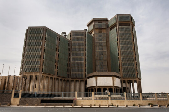 Riyadh, Saudi Arabia - March 13, 2020: The unfinished headquarters of STC, a Saudi mobile provider, on the King Saud Road