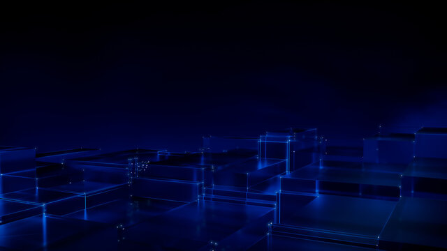 Futuristic, High Tech, blue platform background, with network lines conveying a connectivity concept. 3D render