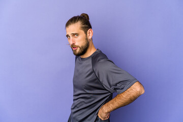 Fototapeta premium Young man with long hair look sad, serious face, feeling miserable and displeased.