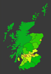 Scotland population heat map as color density illustration