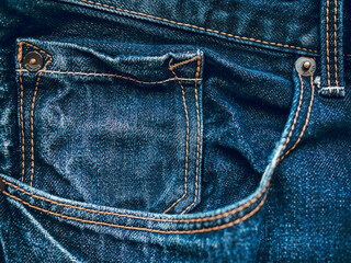 Blue jeans, denim with fashion design stitching .