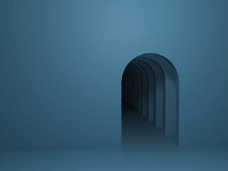 Blue doorway into darkness 3d illustration