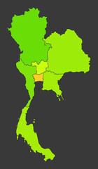Thailand population heat map as color density illustration