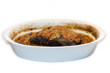 Roasted sirloin meat on vegetables