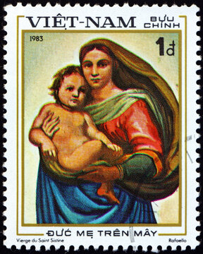 Postage stamp Vietnam 1983 Sistine Madonna, by Raphael