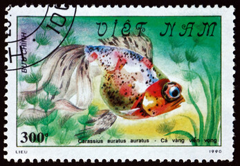 Postage stamp Vietnam 1990 telescopic-eyed goldfish, freshwater