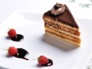 Piece of cake with rasberries