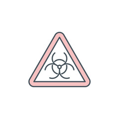 attention biohazard coronavirus triangle single line icon isolated on white. Perfect outline symbol Prevention Coronavirus Covid 19 pandemic banner. warning biological hazard sign with editable Stroke