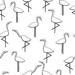 Flamingo Bird seamless pattern line art for home decoration, bedding, wrapping paper, stationery, wallpaper, tea towels, clothing, swimwear