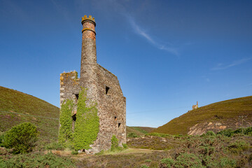 The Engine House at Wheal Ellen mine, near St Agnes, Cornwall, England, UK.