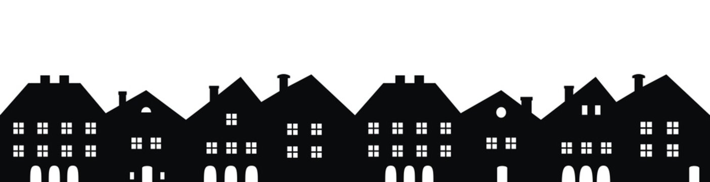 cityscape, vector icon, black silhouette on white background