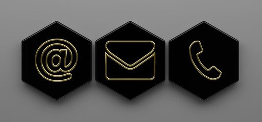 abstract contact icon on hexagon in front of background - 3D Illustration