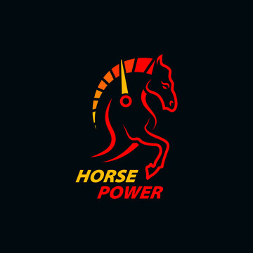 Horse power abstract logo, horse and speedometer concept.