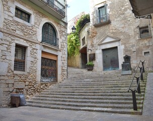 Fototapeta na wymiar Stairs on the old town, Jewish District, Catalonia, Spain