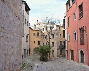Fototapeta na wymiar Square in old town, Girona, Catalonia, Spain