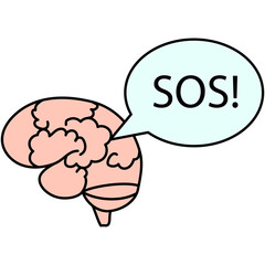 Brain icon, sos, speech bubble, vector flat illustration.