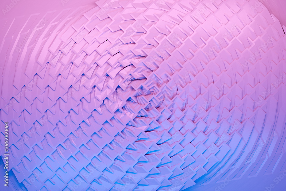 Poster 3d illustration of rows of blue and purple cubes and stripes.parallelogram pattern. technology geome
