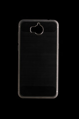 black mobile phone case isolated on black background