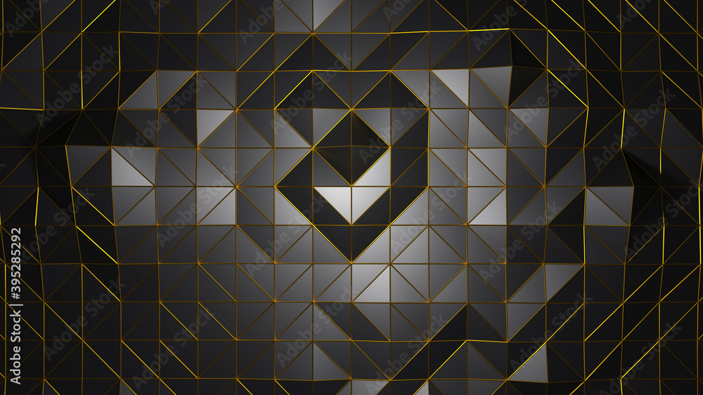 Poster 3d rendering triangle geometric shape black color abstract background