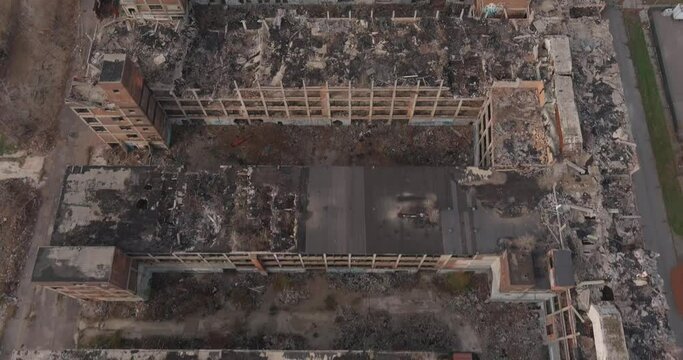 Aerial view of the dilapidated Packard Automotive Plant in Detroit, Michigan.This video was filmed in 4k for best image quality