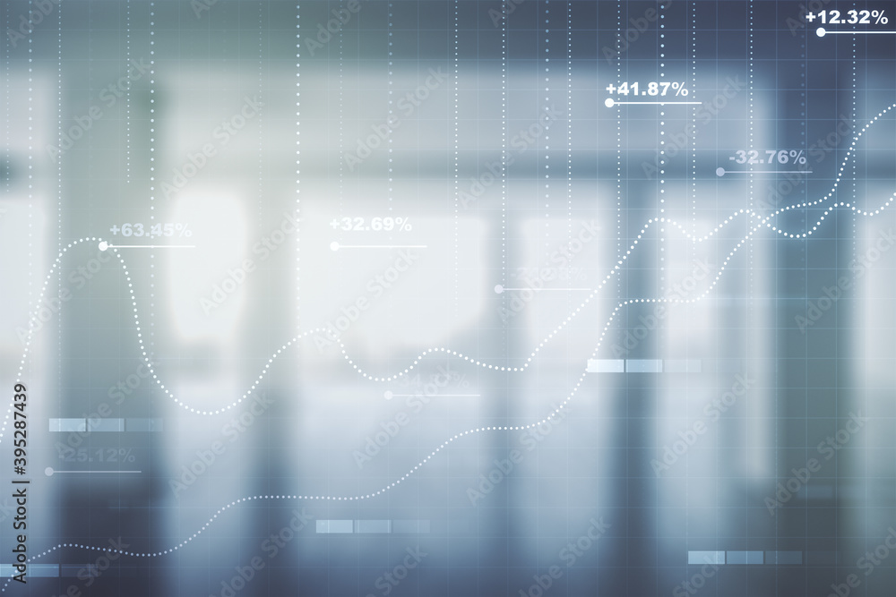 Poster multi exposure of abstract virtual graphic data spreadsheet sketch on modern interior background, an