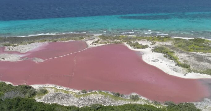 salt key  Los Roques venezuela, pan rigth drone aerial view  Salt Area Close To The Ocean Beach.