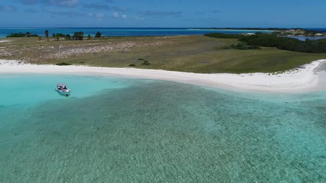 Cayo de agua  ,Los Roques venezuela, righ to left  tracking drone aerial view , Fantastic landscape in paradise island Vacation travel