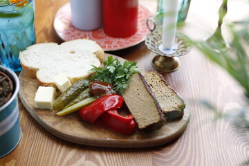 Pate with pickled vegetables. A savory appetizer.
Appetizing dish. Proposal to serve the dish. Culinary photography.