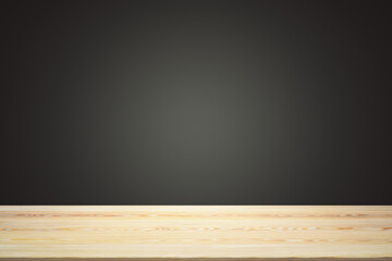 Empty wooden tabletop with black gradient background, mockup