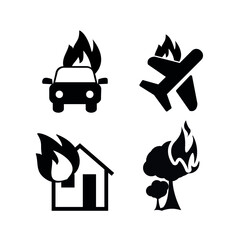 Vector image. Collection of different fire icons. 