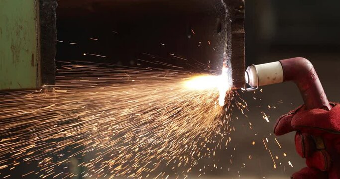 Cutting Rusty Steel With A Blow Torch - close up