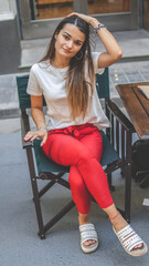 
Latin woman enjoying coffee in times of pandemic