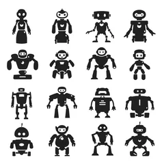 Fotobehang Robot Robot zwarte pictogrammenset, tekens voor game, media