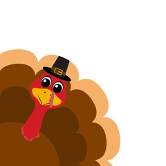 Thanksgiving cartoon turkey stands on a white background. Vector illustration for the holiday