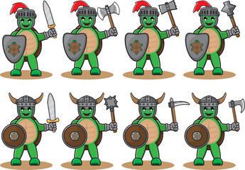 Illustration vector graphic cartoon character of Green turtle knight set.